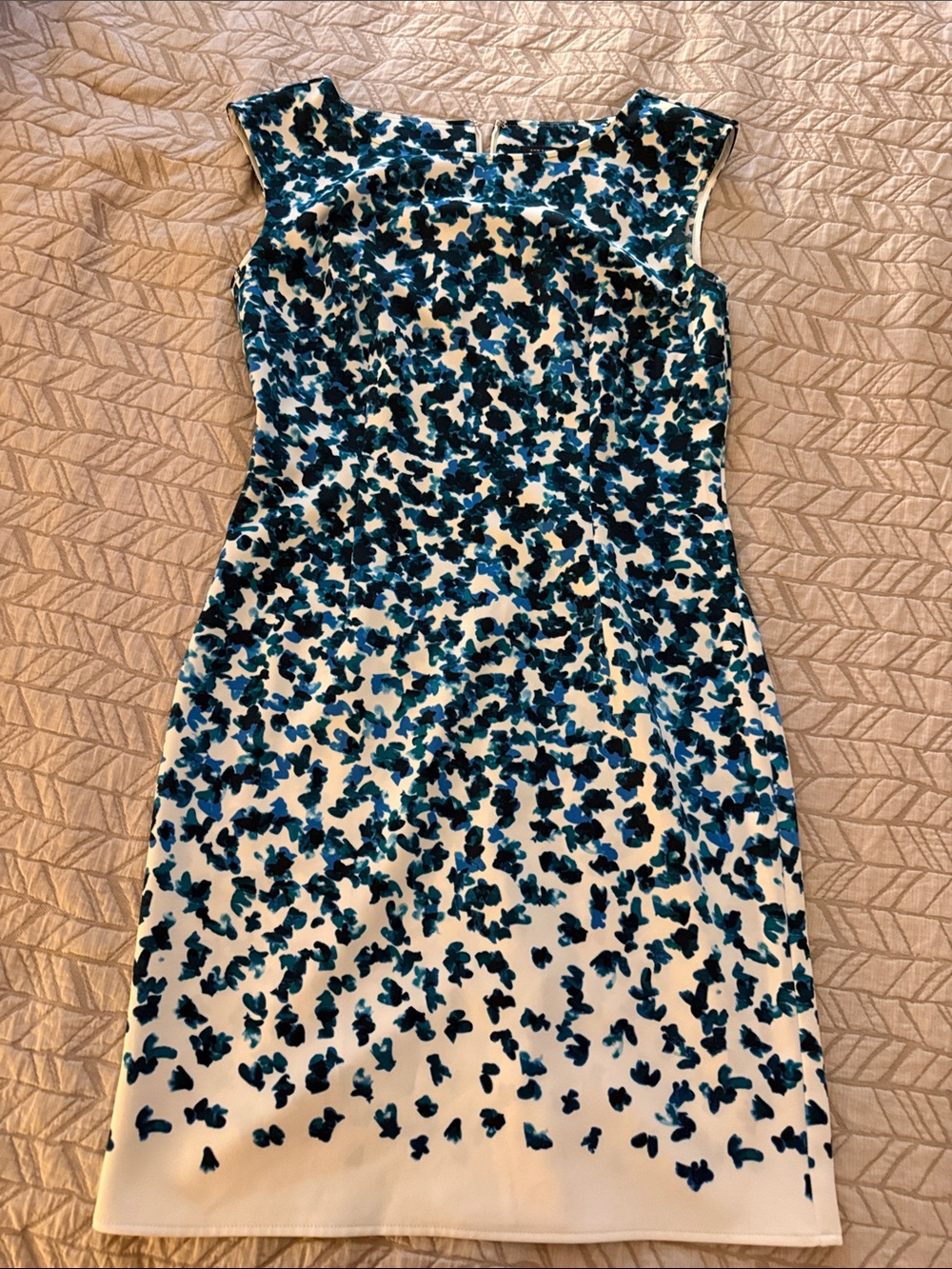Ann Taylor White Dress with Blue Floral Print